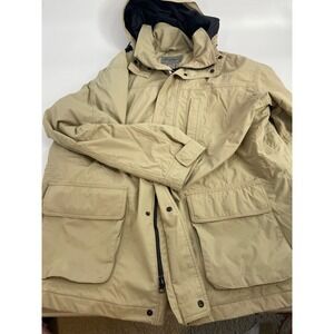 Eddie Baur Tan Hooded Parka Jacket Water Resistant Zip Front Pockets Mens L